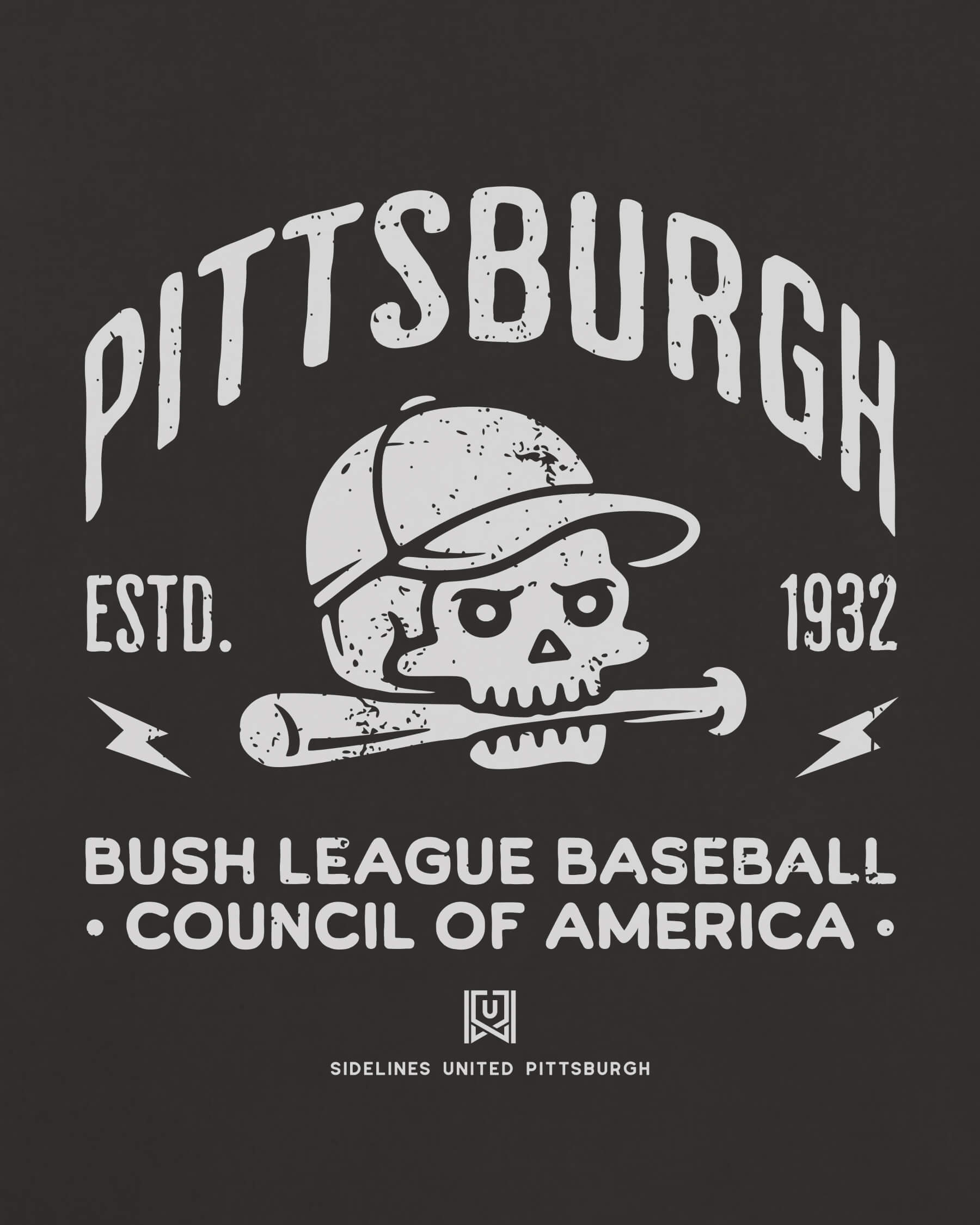 PGH Bush League BSBL Tee - Washed Black / White - Zoom