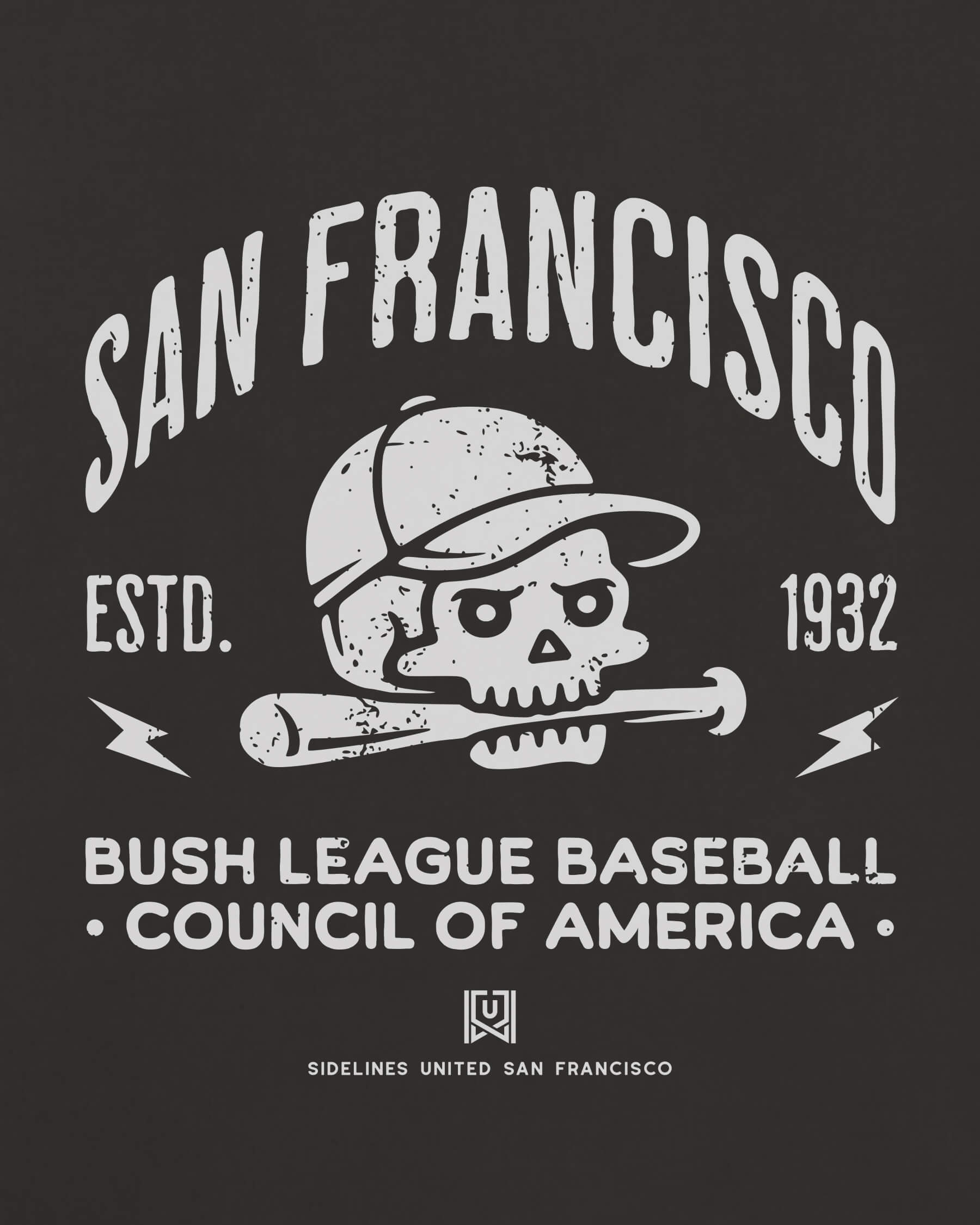 SF Bush League BSBL Tee - Washed Black / White - Zoom