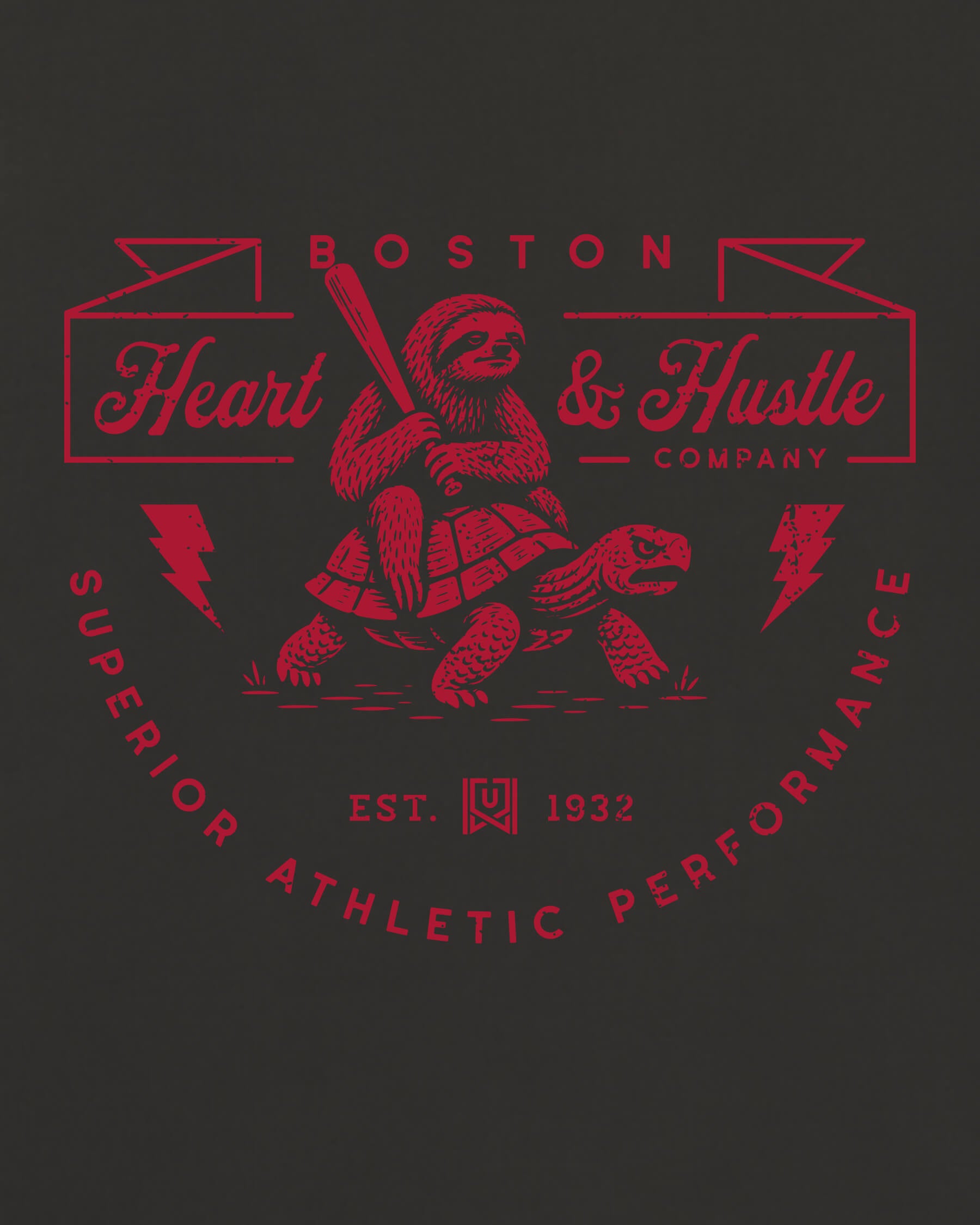 BOS Heart & Hustle Tee - Washed Black / Red - Zoom