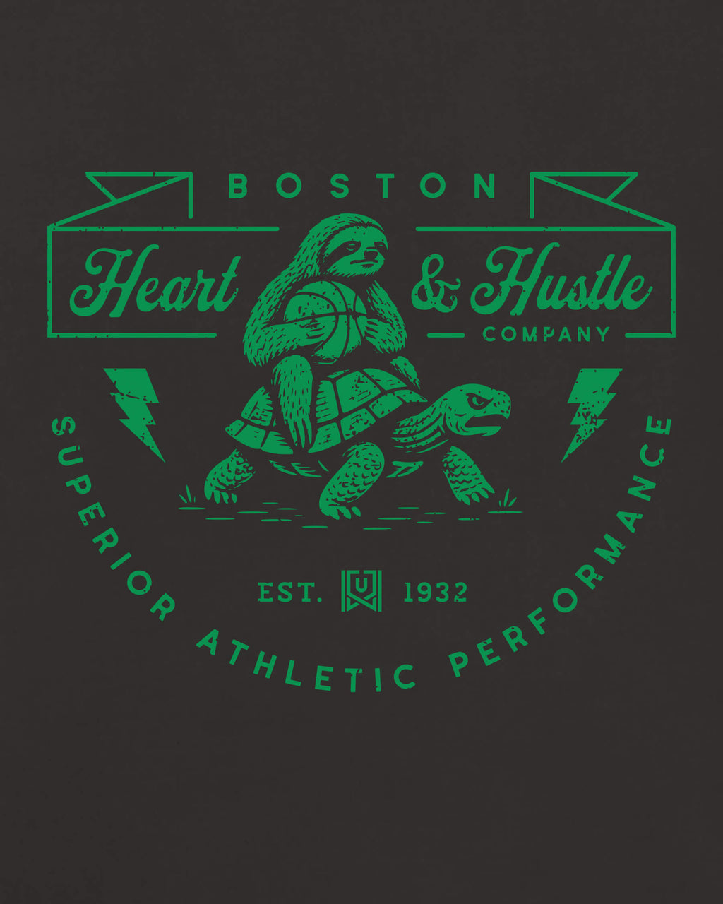BOS Heart & Hustle Tee - Washed Black / Green - Zoom