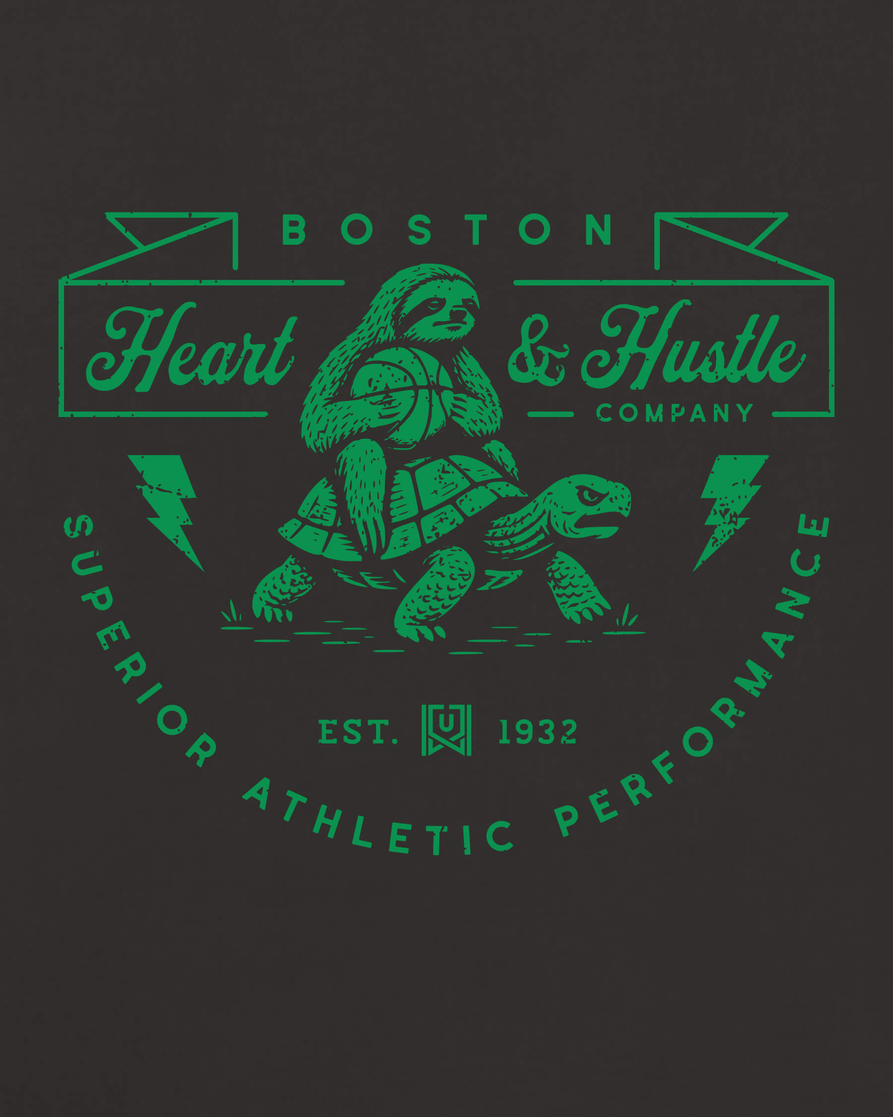BOS Heart & Hustle Tee - Washed Black / Green - Zoom