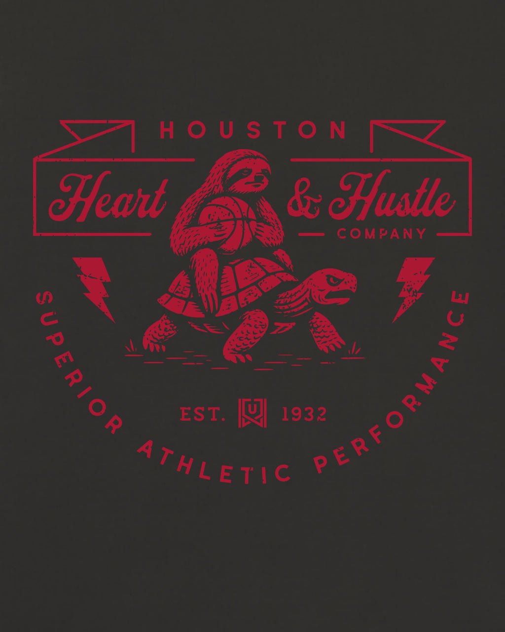 HOU Heart & Hustle Tee - Washed Black / Red - Zoom