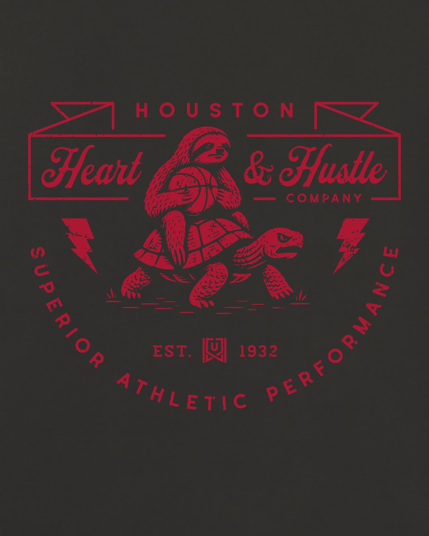 HOU Heart & Hustle Tee - Washed Black / Red - Zoom