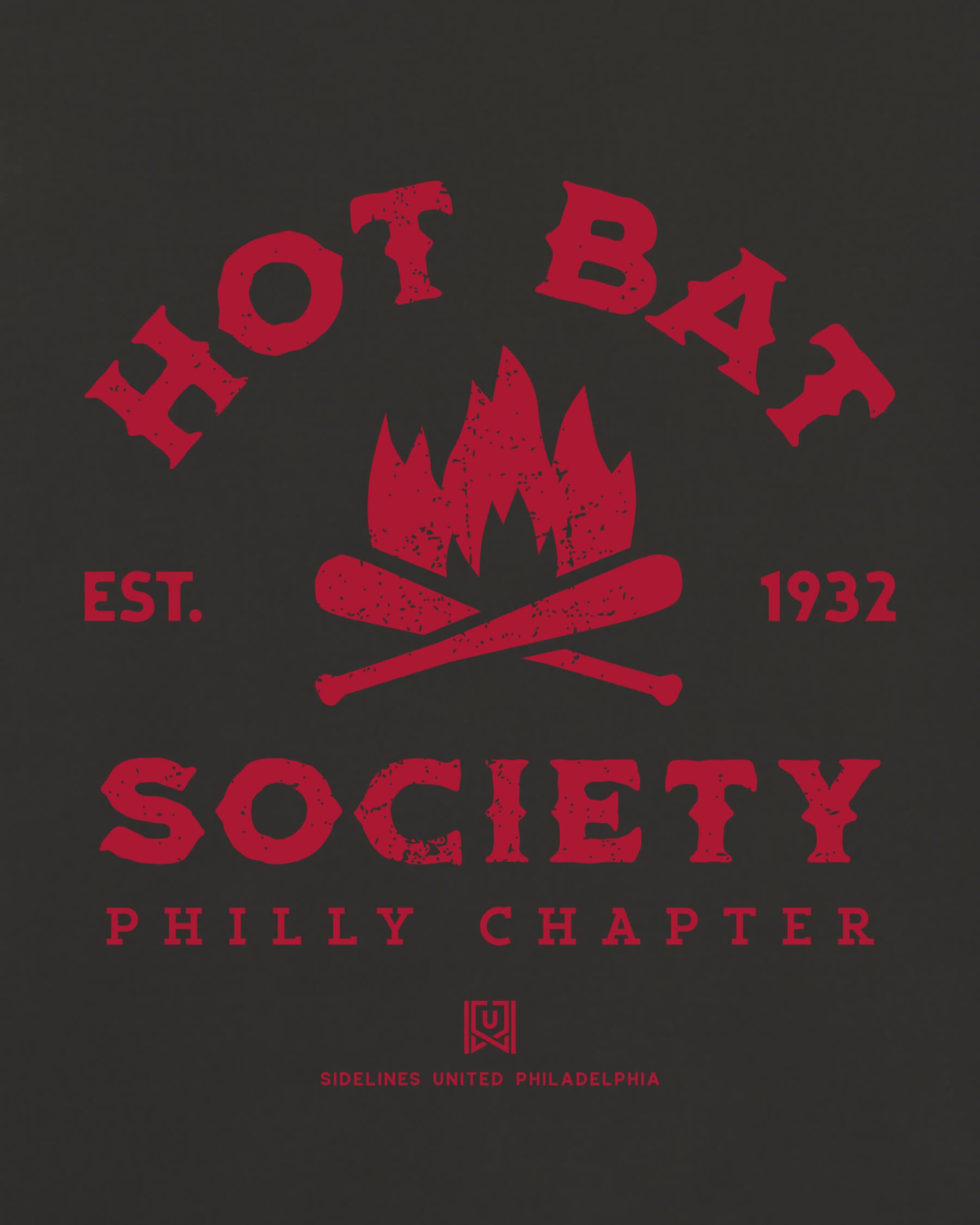 Philly Hot Bat Society Tee - Washed Black / Red - Zoom