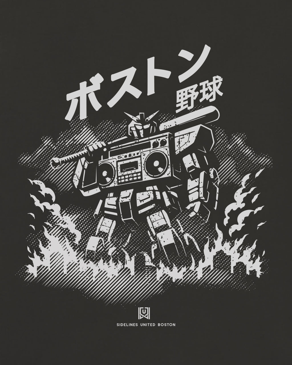 BOS Mech Tee - Washed Black / White - Zoom