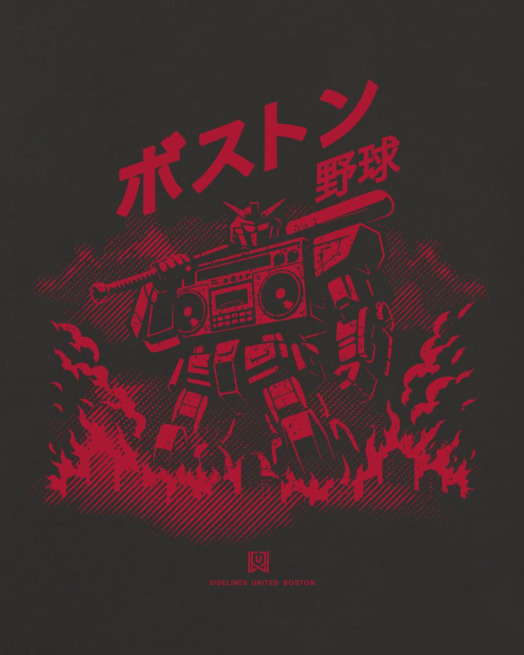 BOS Mech Tee - Washed Black / Red - Zoom
