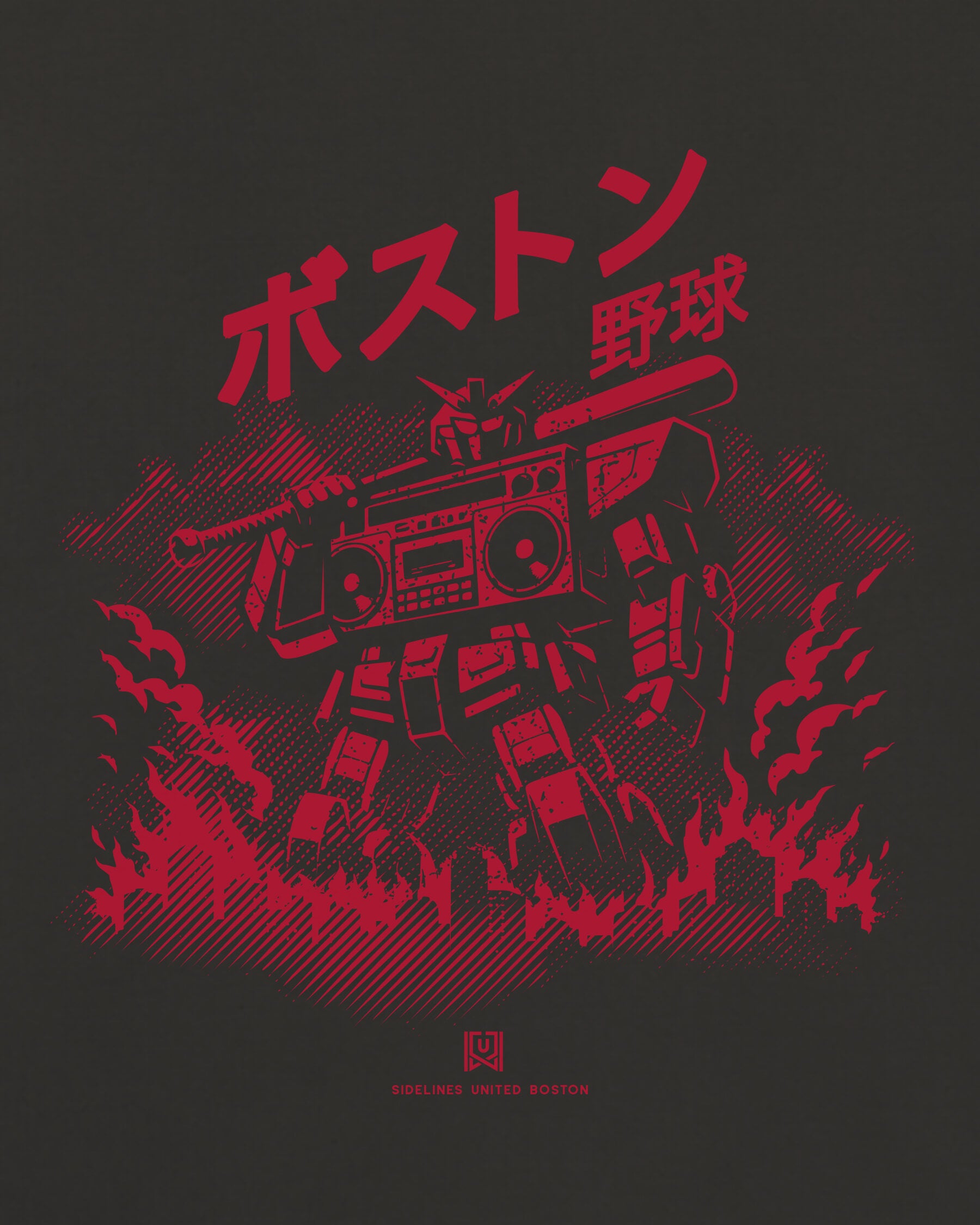 BOS Mech Tee - Washed Black / Red - Zoom