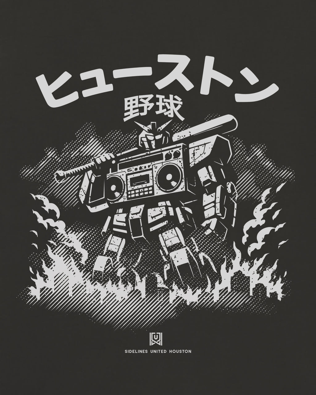 HOU Mech Tee - Washed Black / White - Zoom