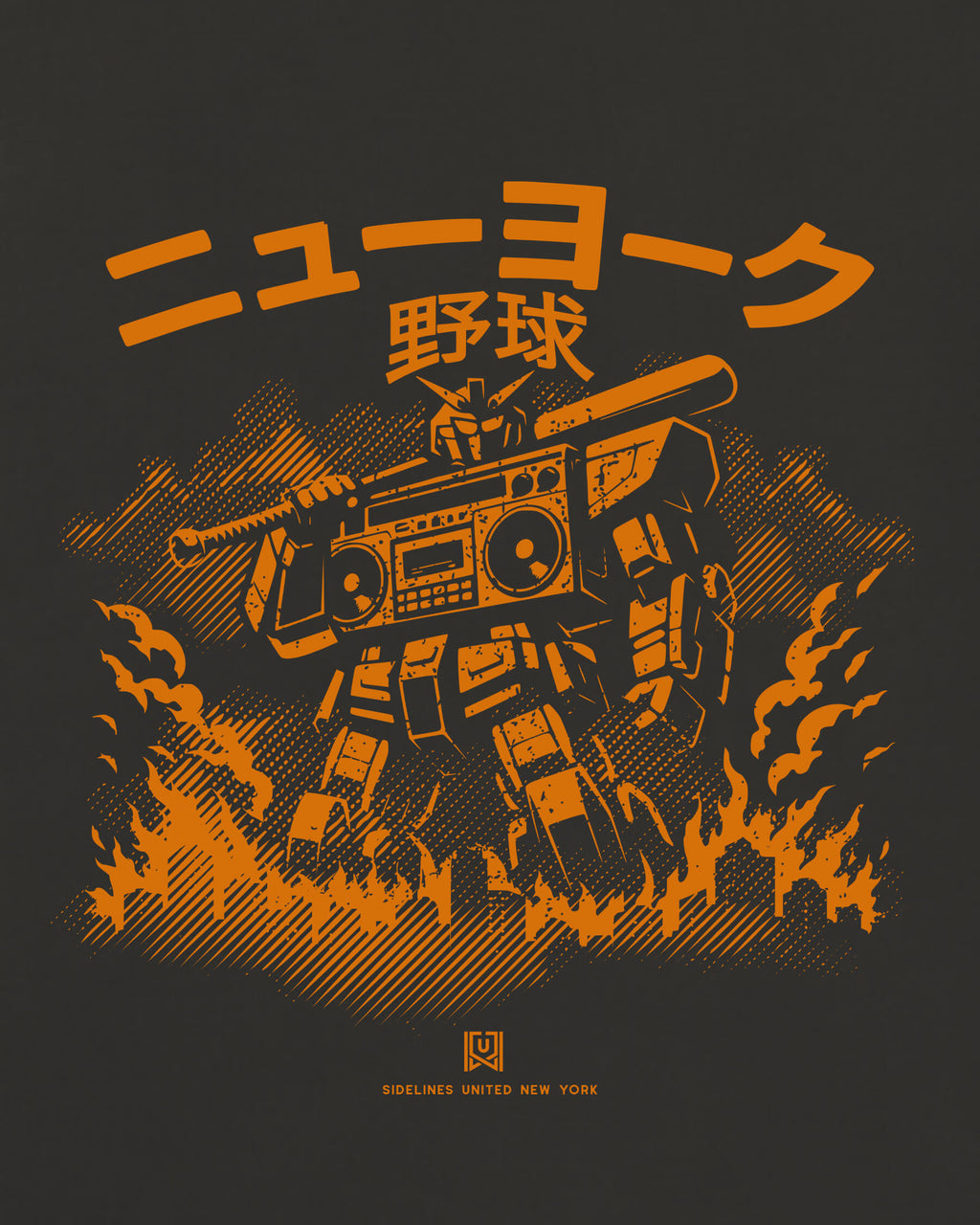 NY Mech Tee - Washed Black / Orange - Zoom
