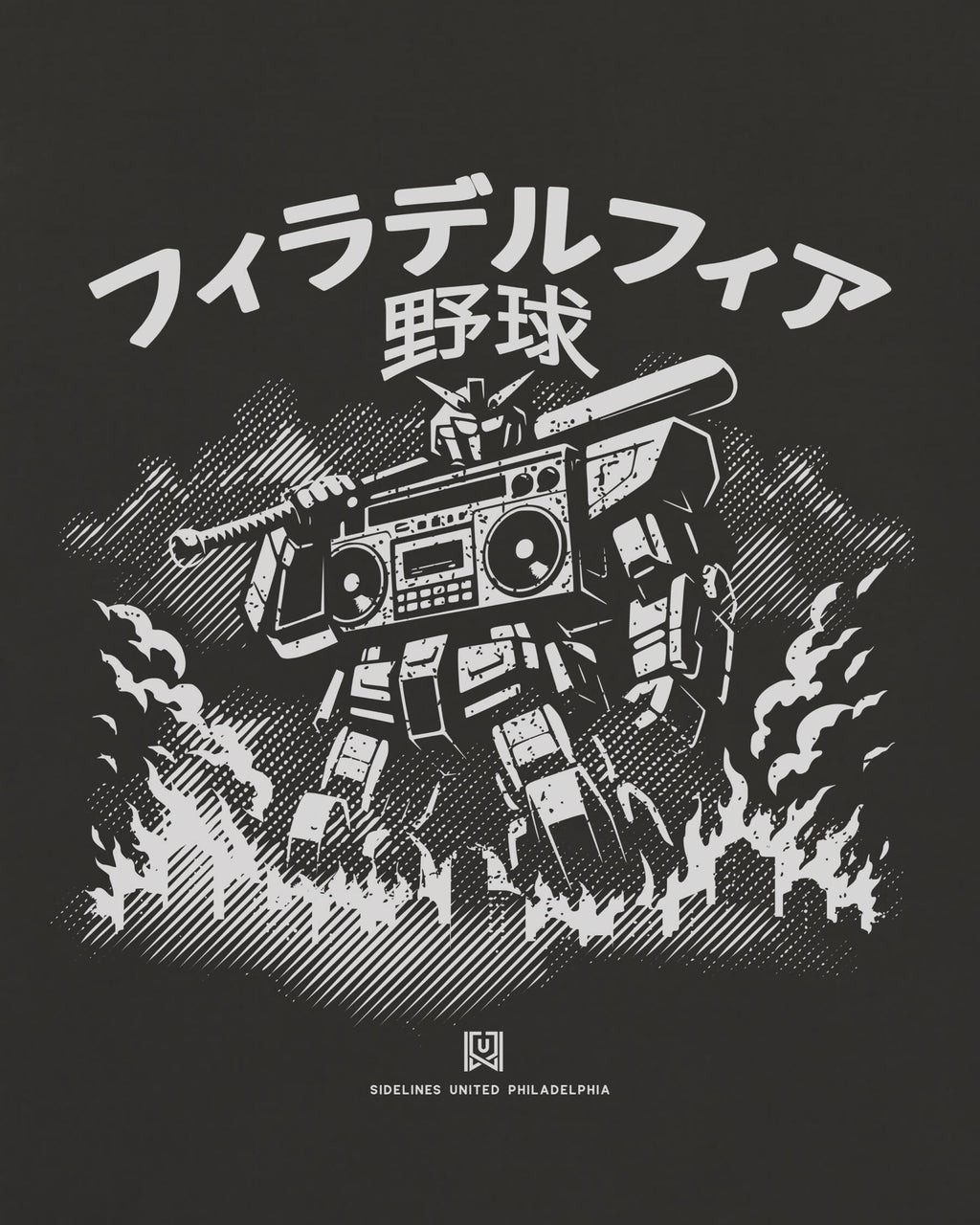Philly Mech Tee - Washed Black / White - Zoom