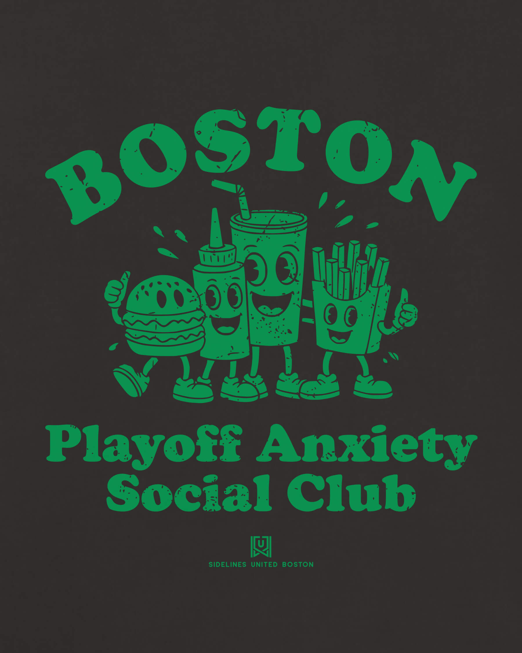BOS Playoff Anxiety Friends Tee - Washed Black / Green - Zoom