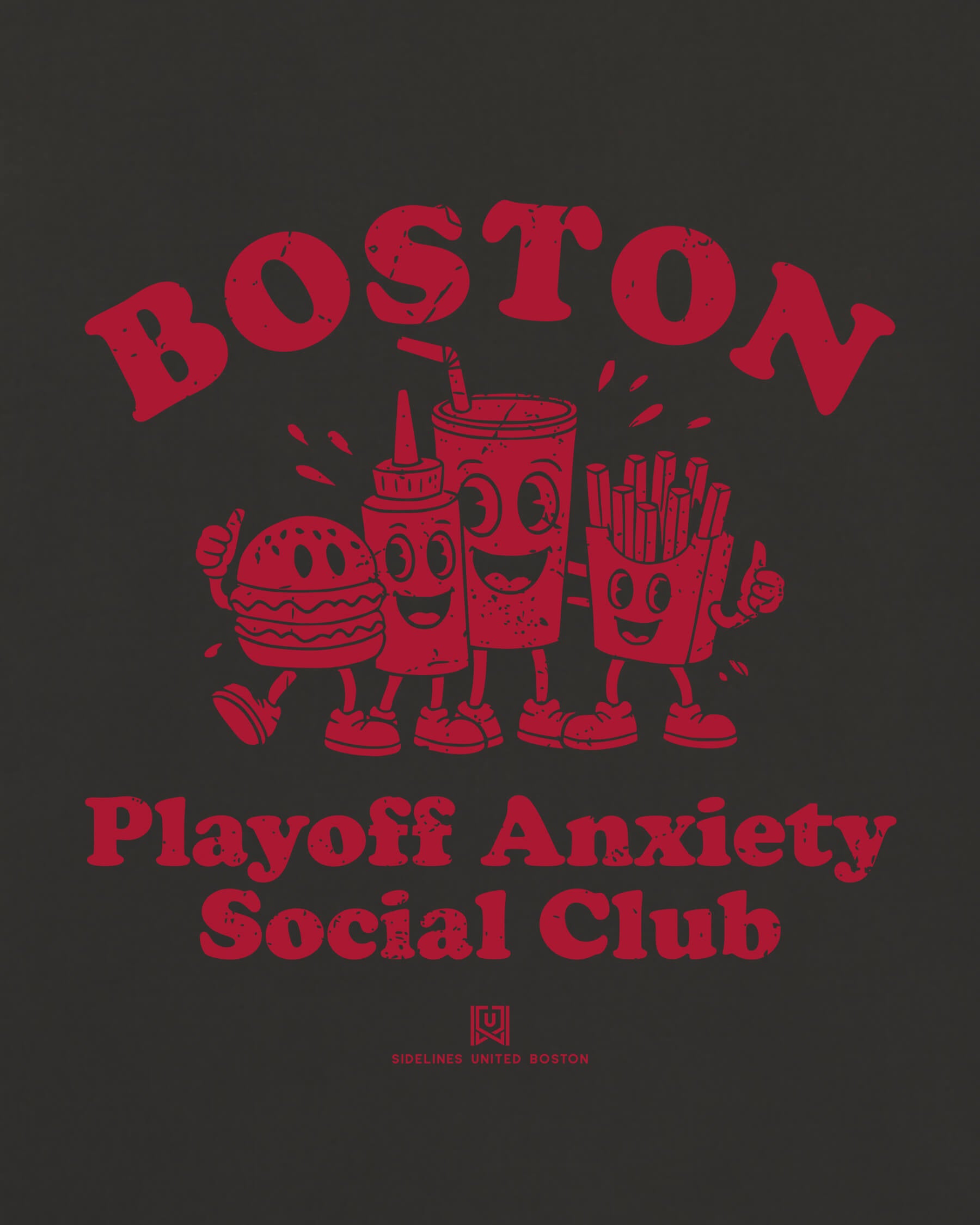 BOS Playoff Anxiety Friends Tee - Washed Black / Red - Zoom