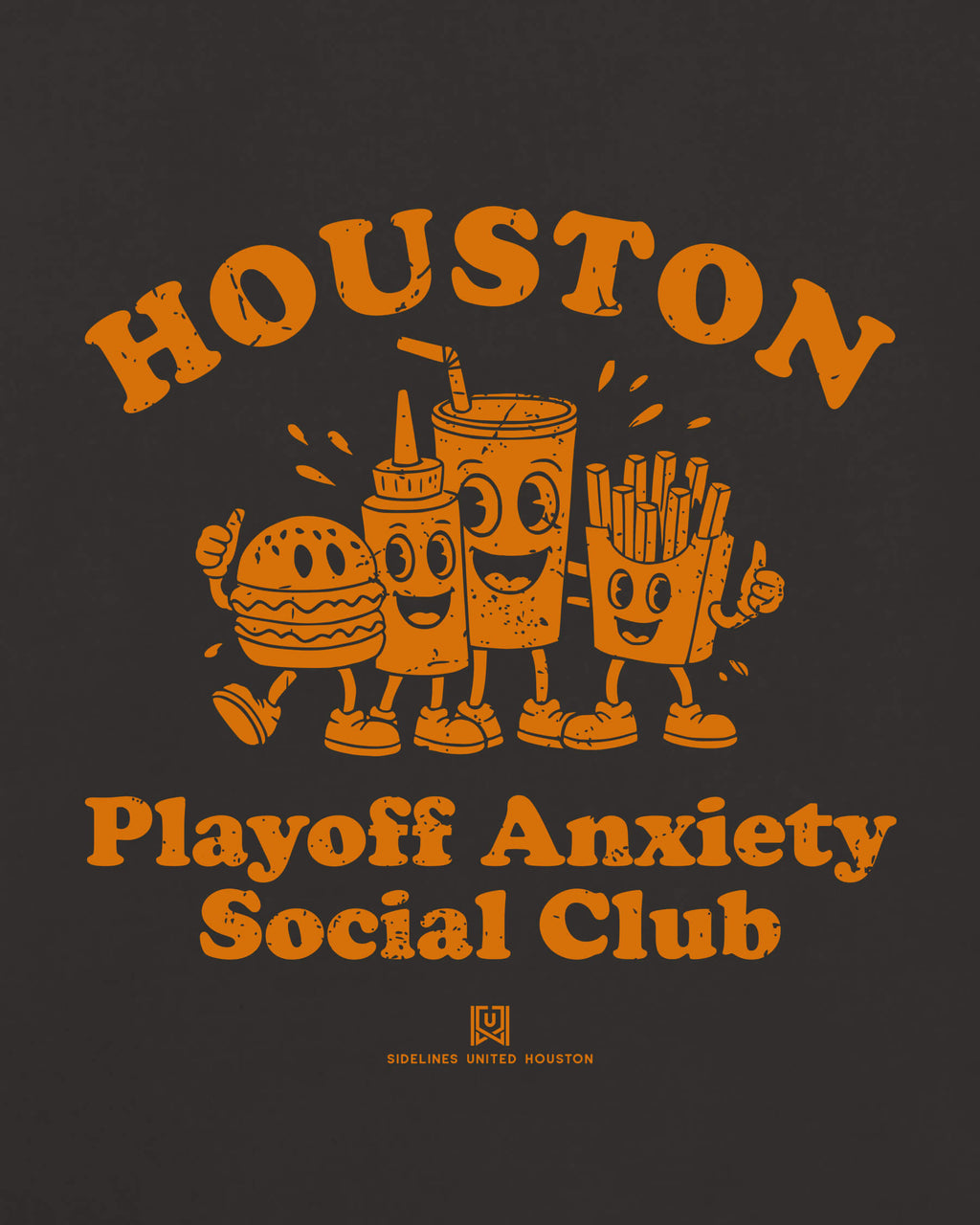 HOU Playoff Anxiety Friends Tee - Washed Black / Orange - Zoom