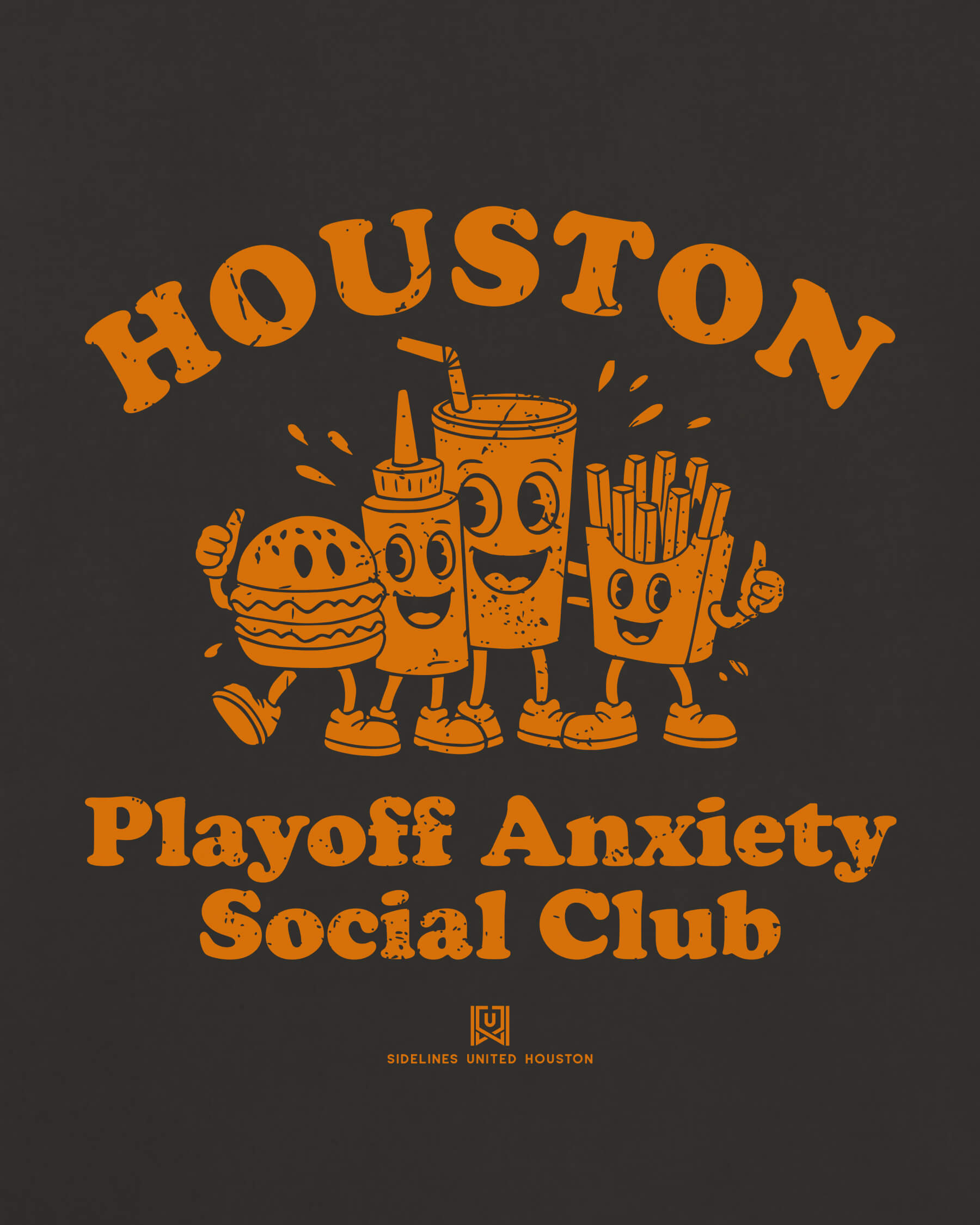 HOU Playoff Anxiety Friends Tee - Washed Black / Orange - Zoom