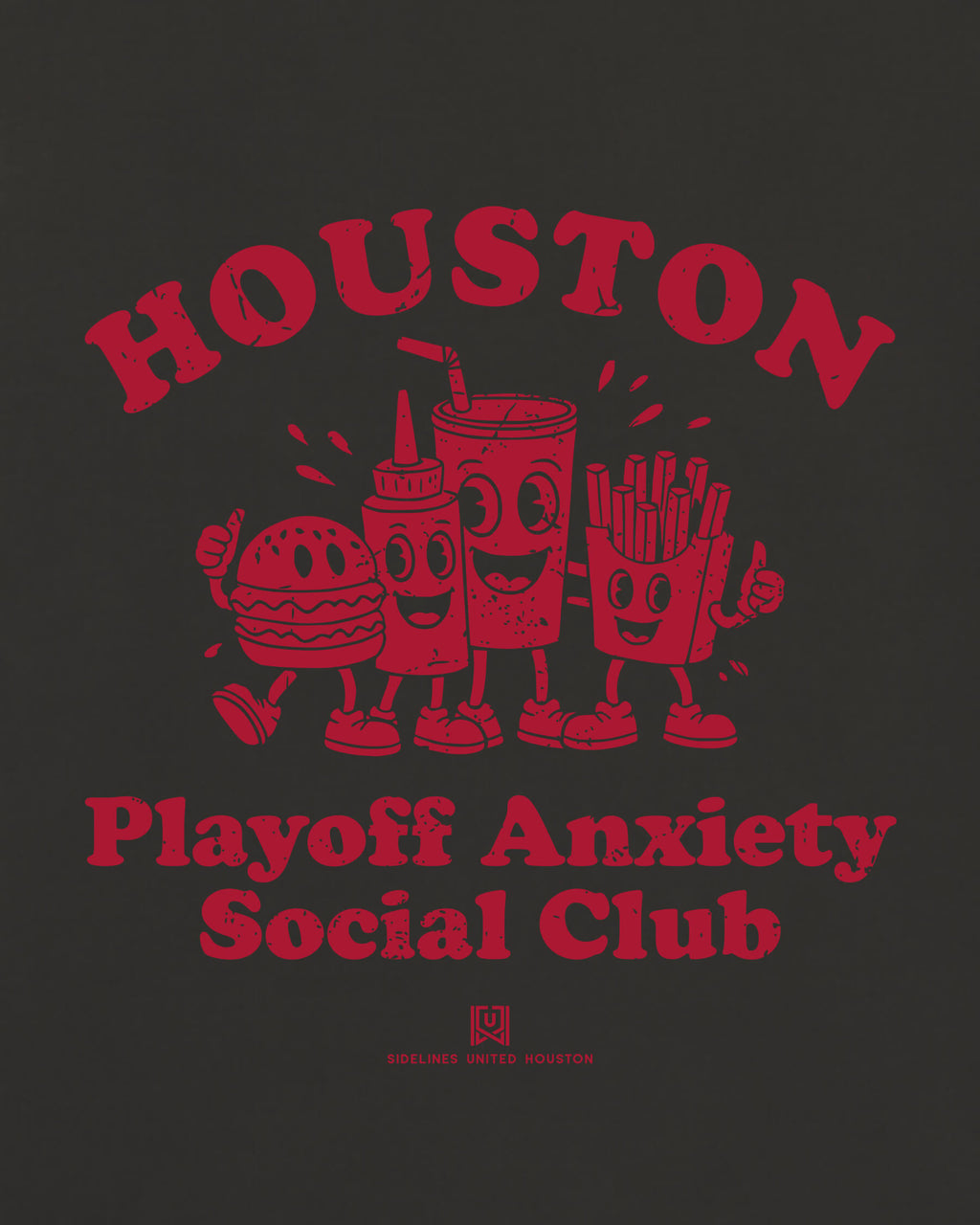 HOU Playoff Anxiety Friends Tee - Washed Black / Red - Zoom