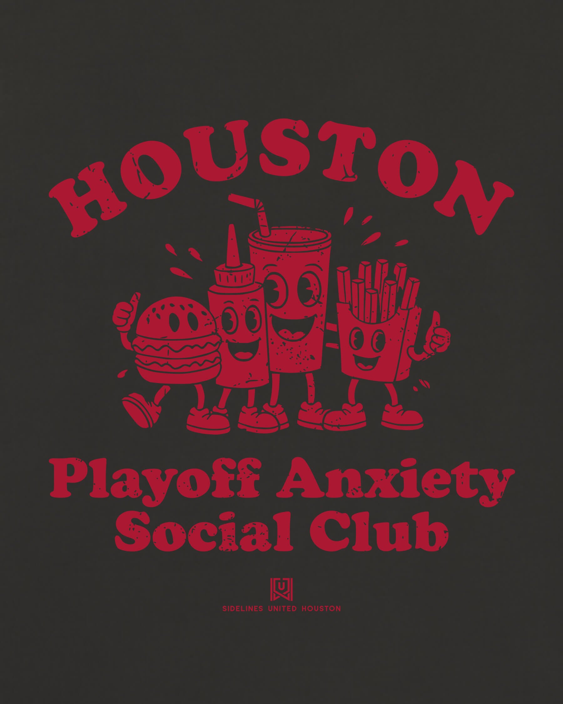 HOU Playoff Anxiety Friends Tee - Washed Black / Red - Zoom