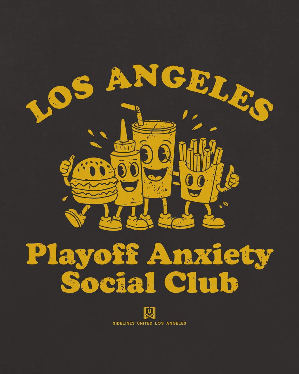 LA Playoff Anxiety Friends Tee - Washed Black / Gold - Zoom