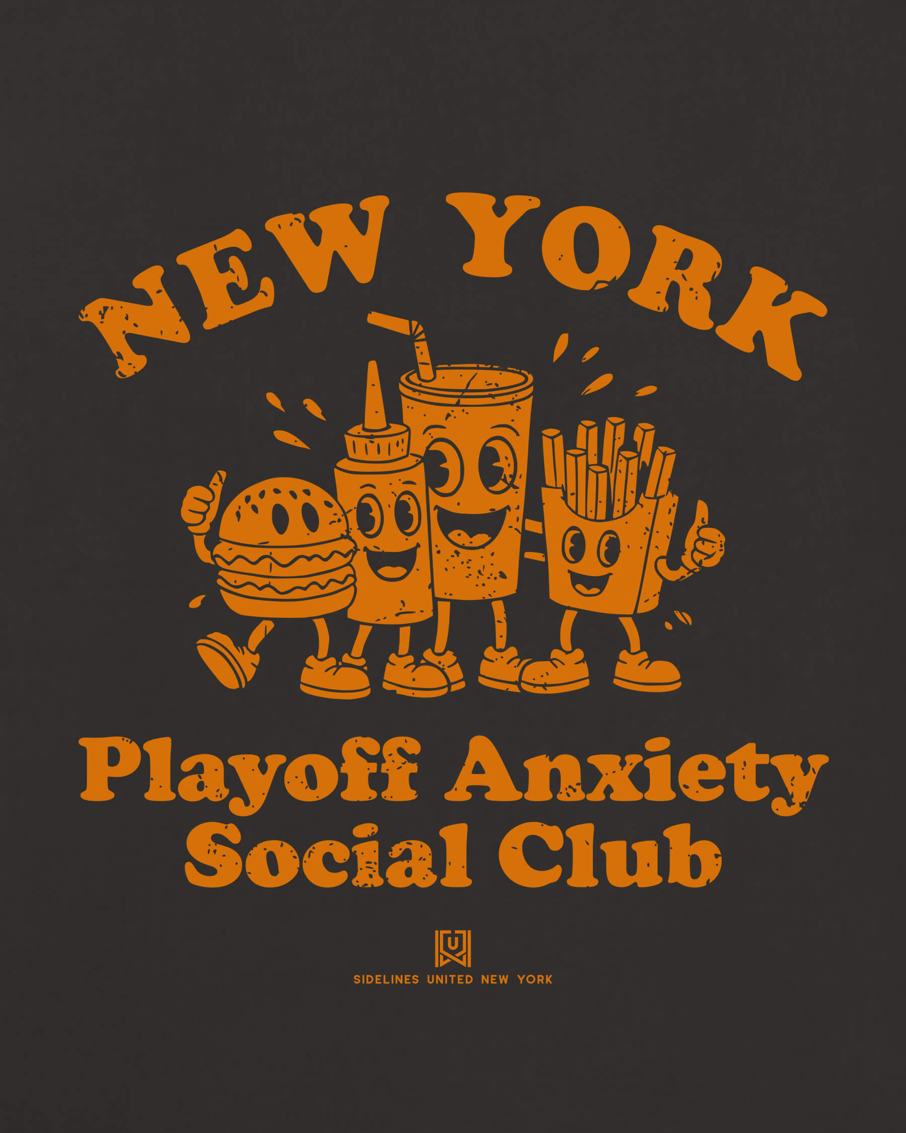 NY Playoff Anxiety Friends Tee - Washed Black / Orange - Zoom