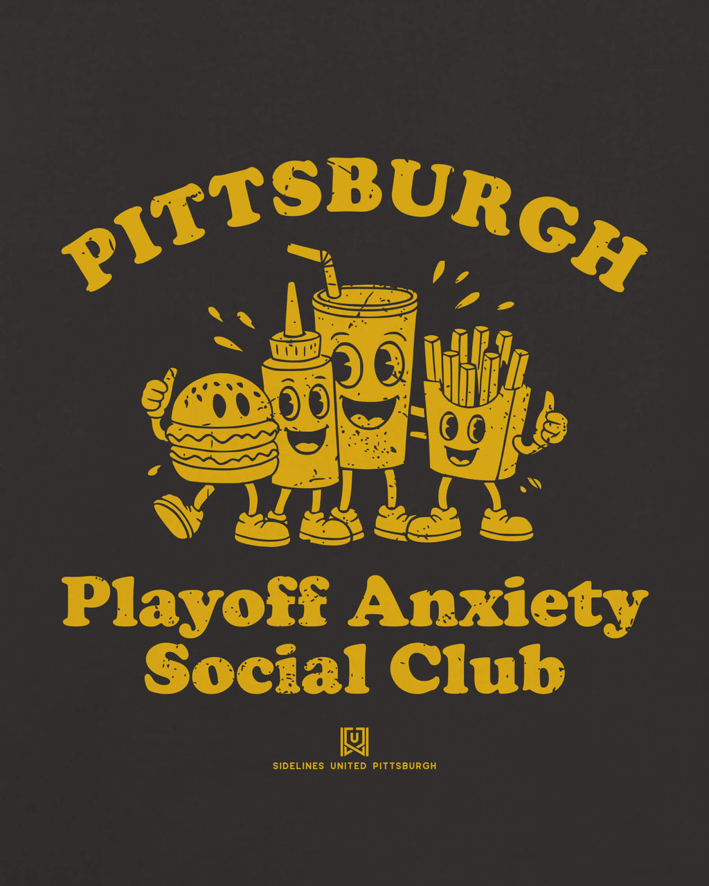 PGH Playoff Anxiety Friends Tee - Washed Black / Gold - Zoom