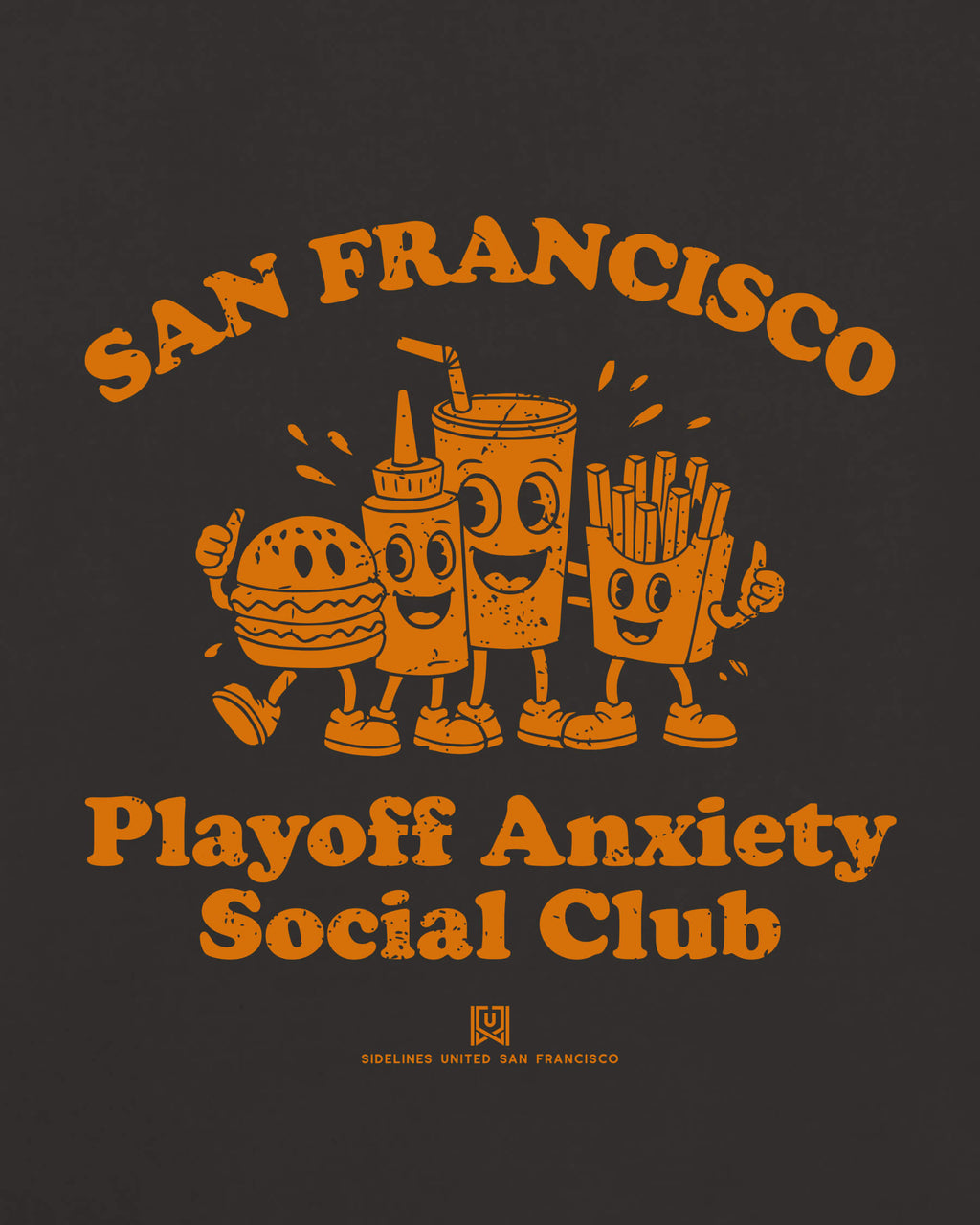 SF Playoff Anxiety Friends Tee - Washed Black / Orange - Zoom