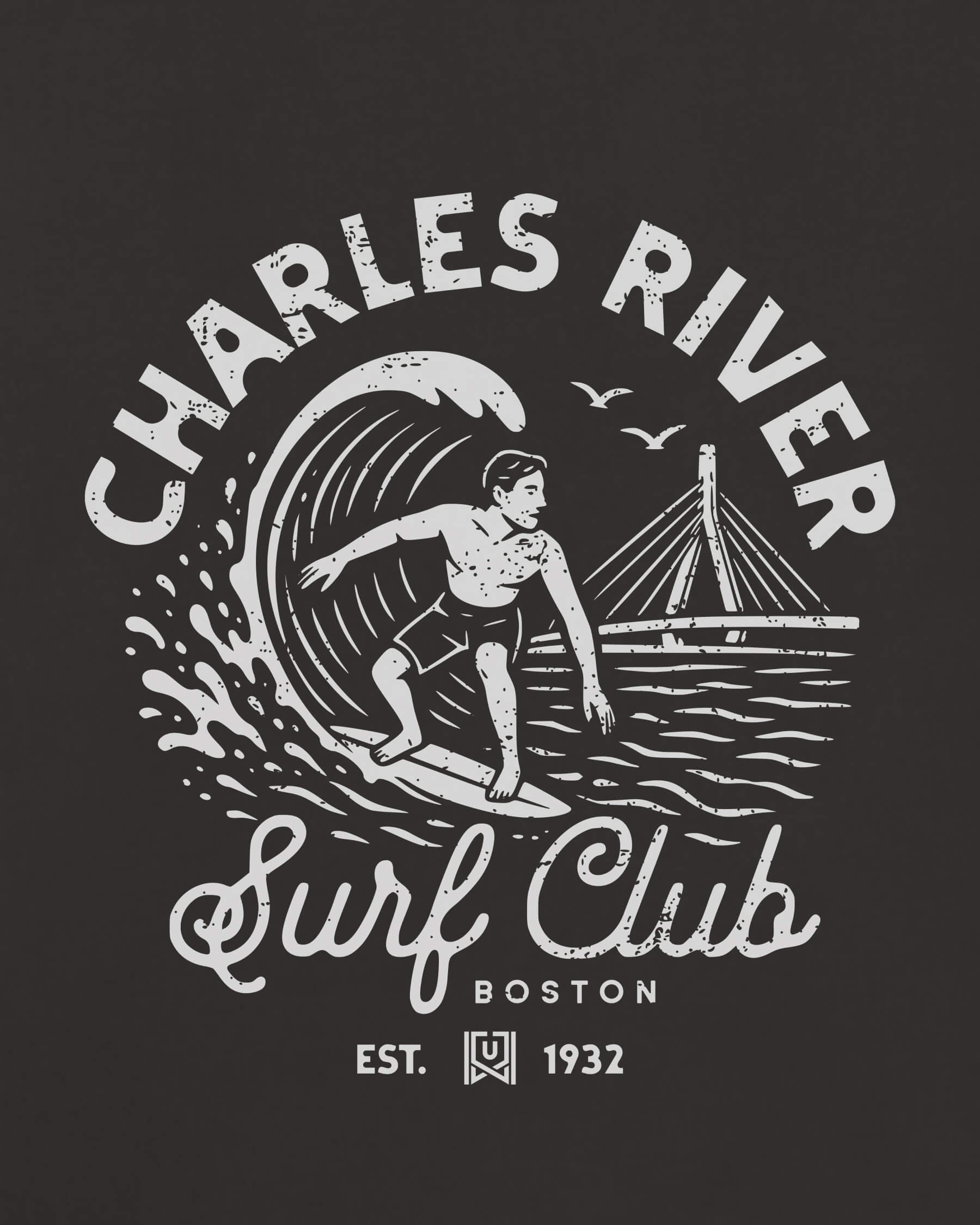 BOS Surf Club Tee - Washed Black / White - Zoom