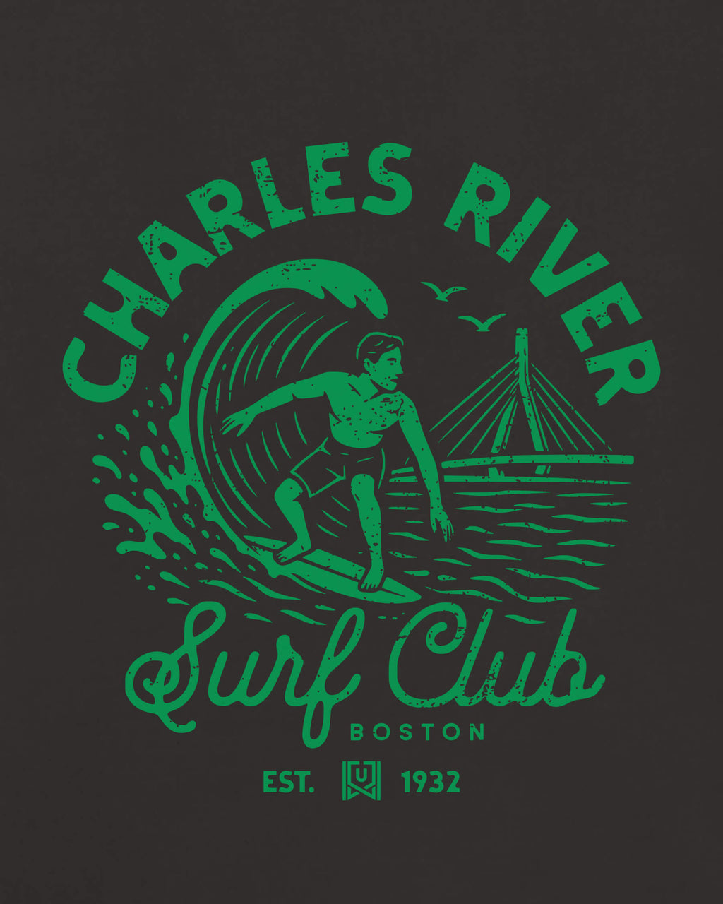 BOS Surf Club Tee - Washed Black / Green - Zoom