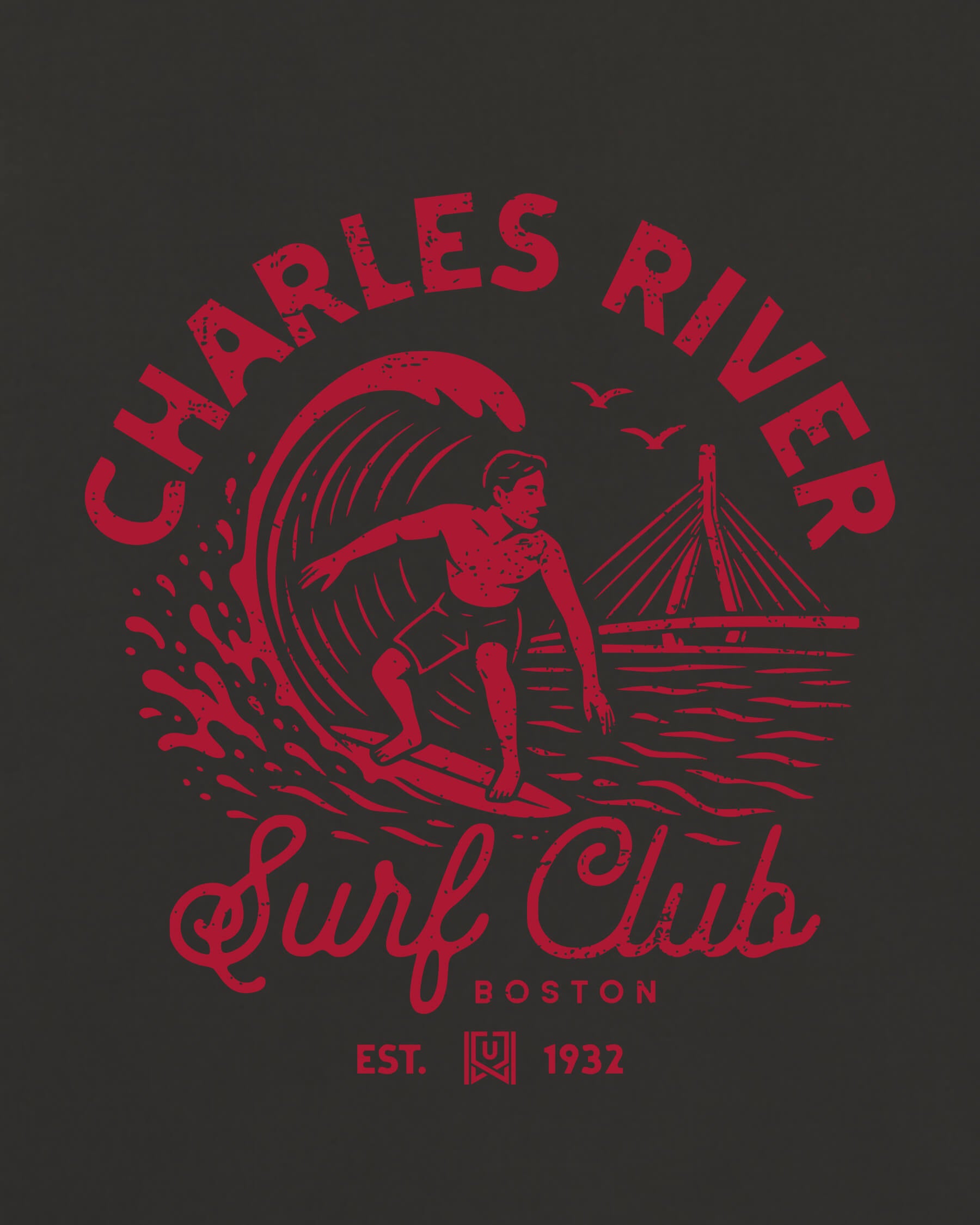 BOS Surf Club Tee - Washed Black / Red - Zoom
