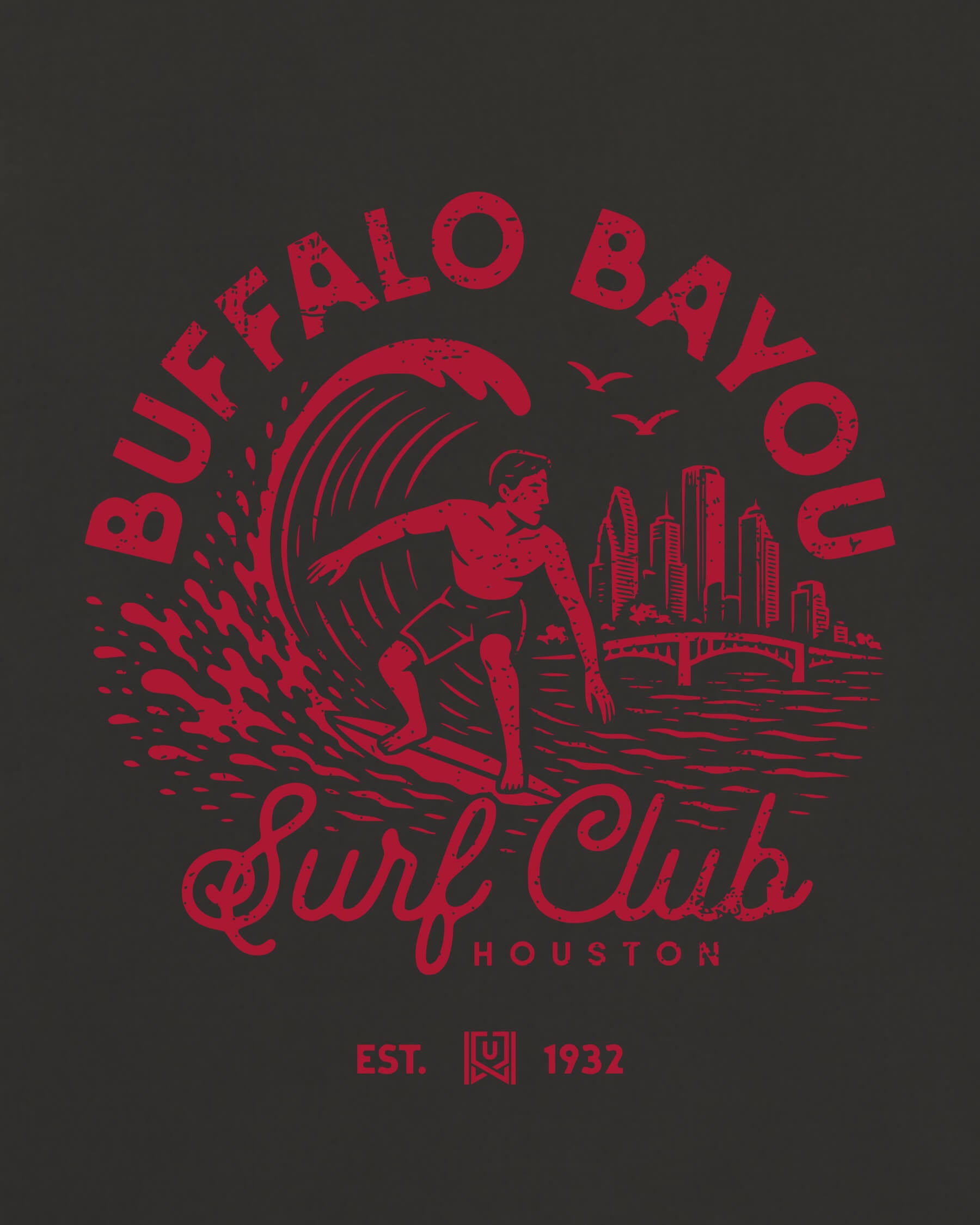 HOU Surf Club Tee - Washed Black / Red - Zoom