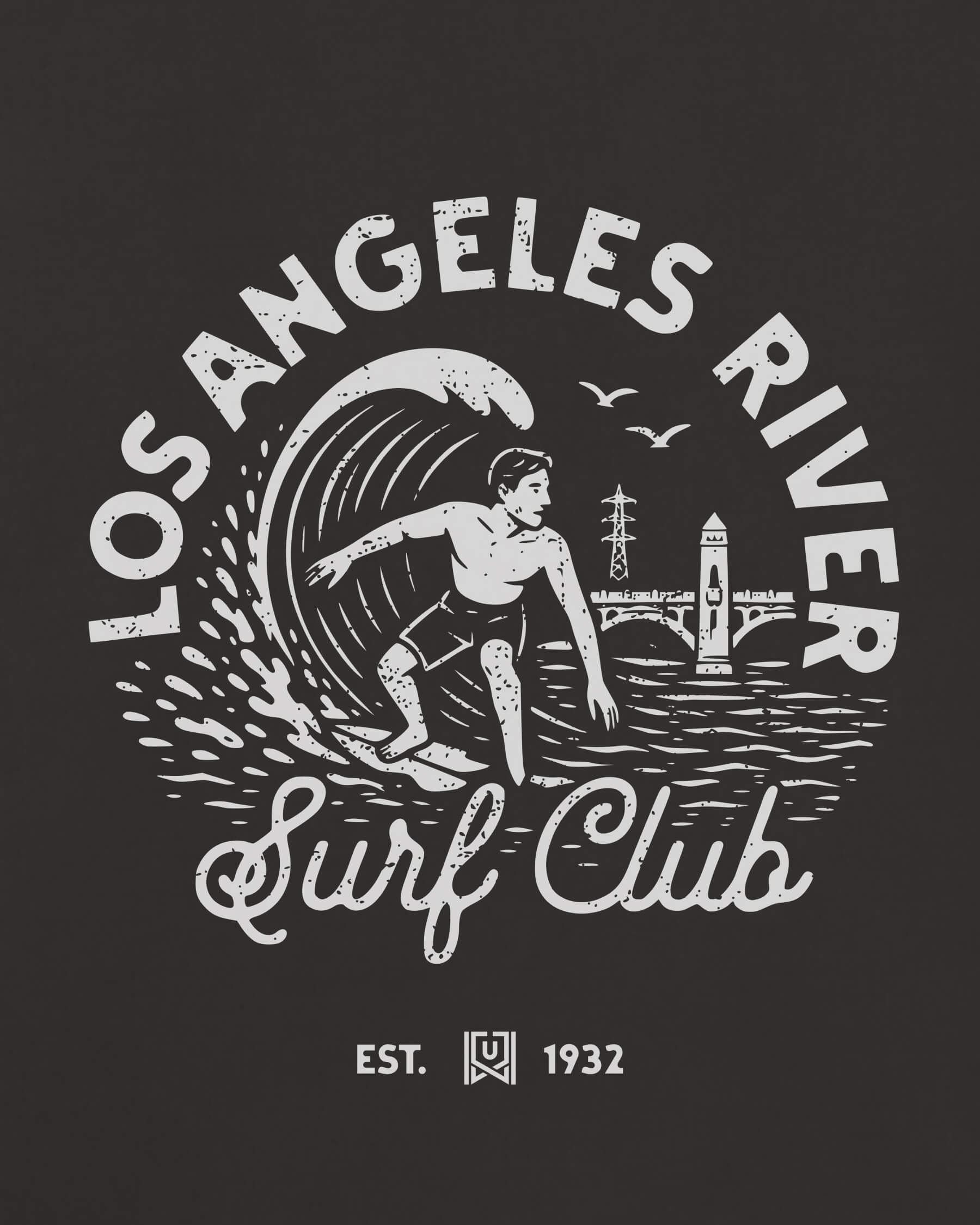 LA Surf Club Tee - Washed Black / White - Zoom