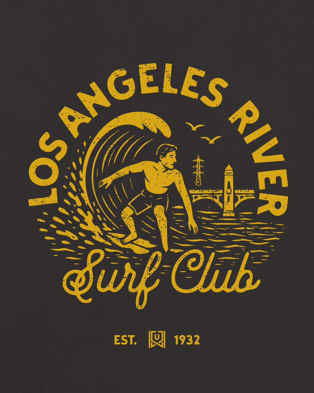 LA Surf Club Tee - Washed Black / Gold - Zoom