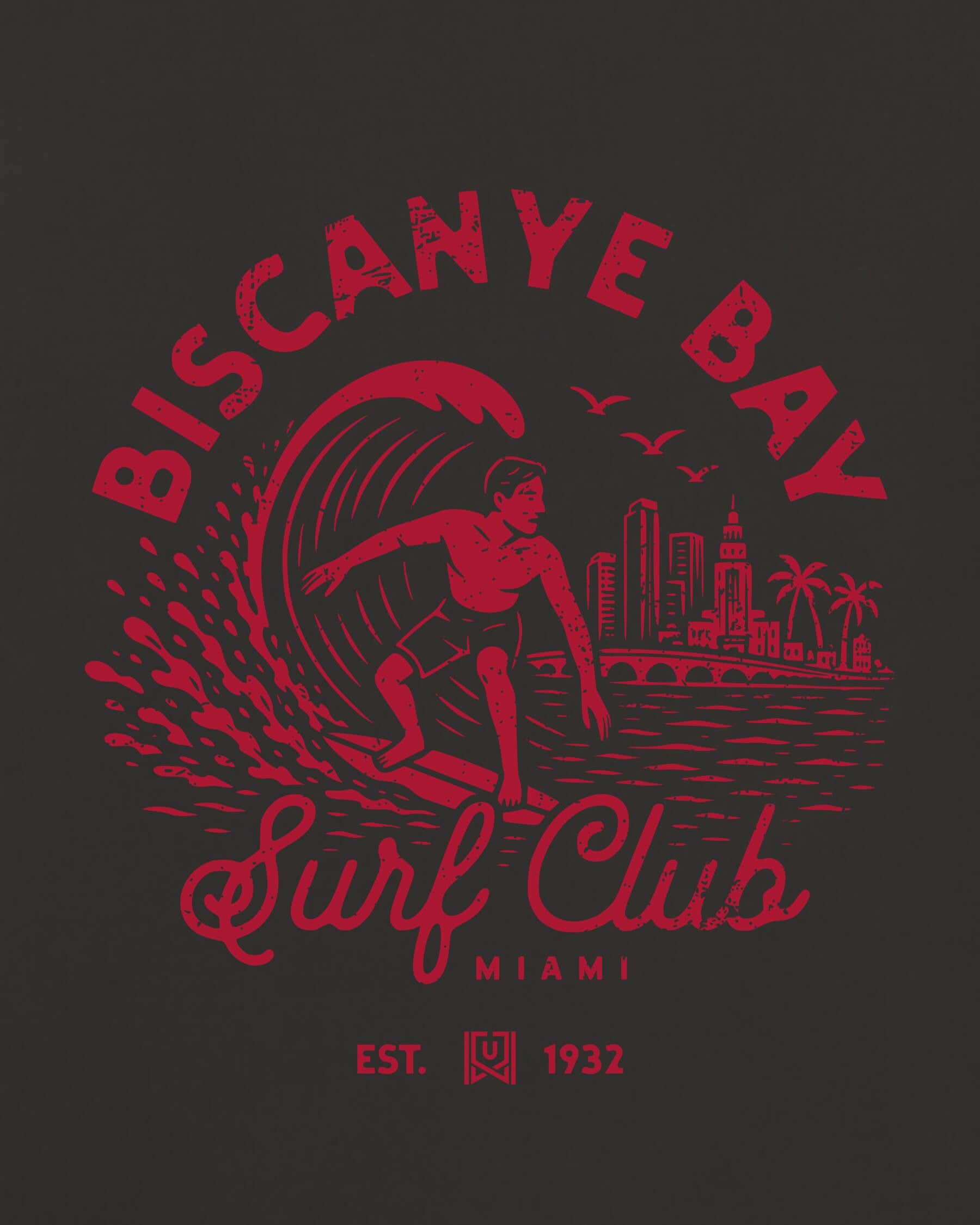 MIA Surf Club Tee - Washed Black / Red - Zoom