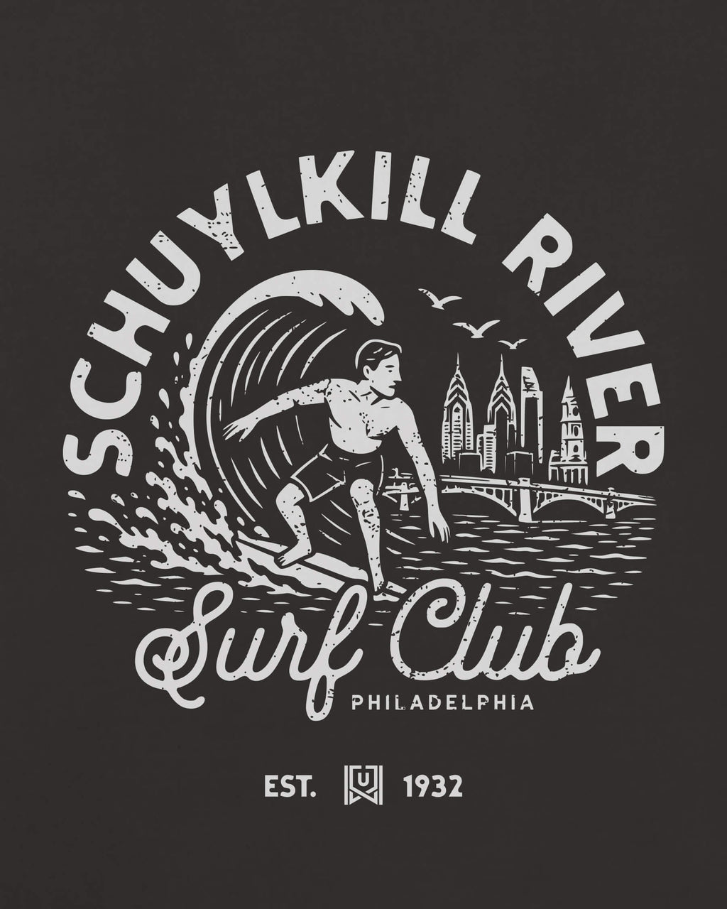 Philly Surf Club Tee - Washed Black / White - Zoom