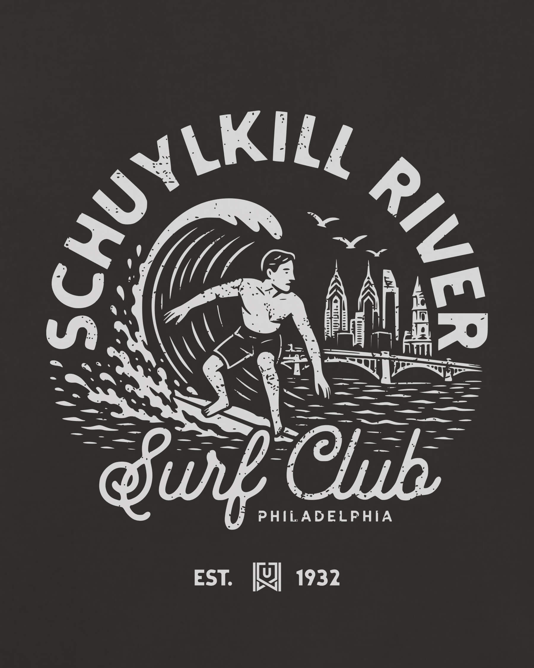 Philly Surf Club Tee - Washed Black / White - Zoom