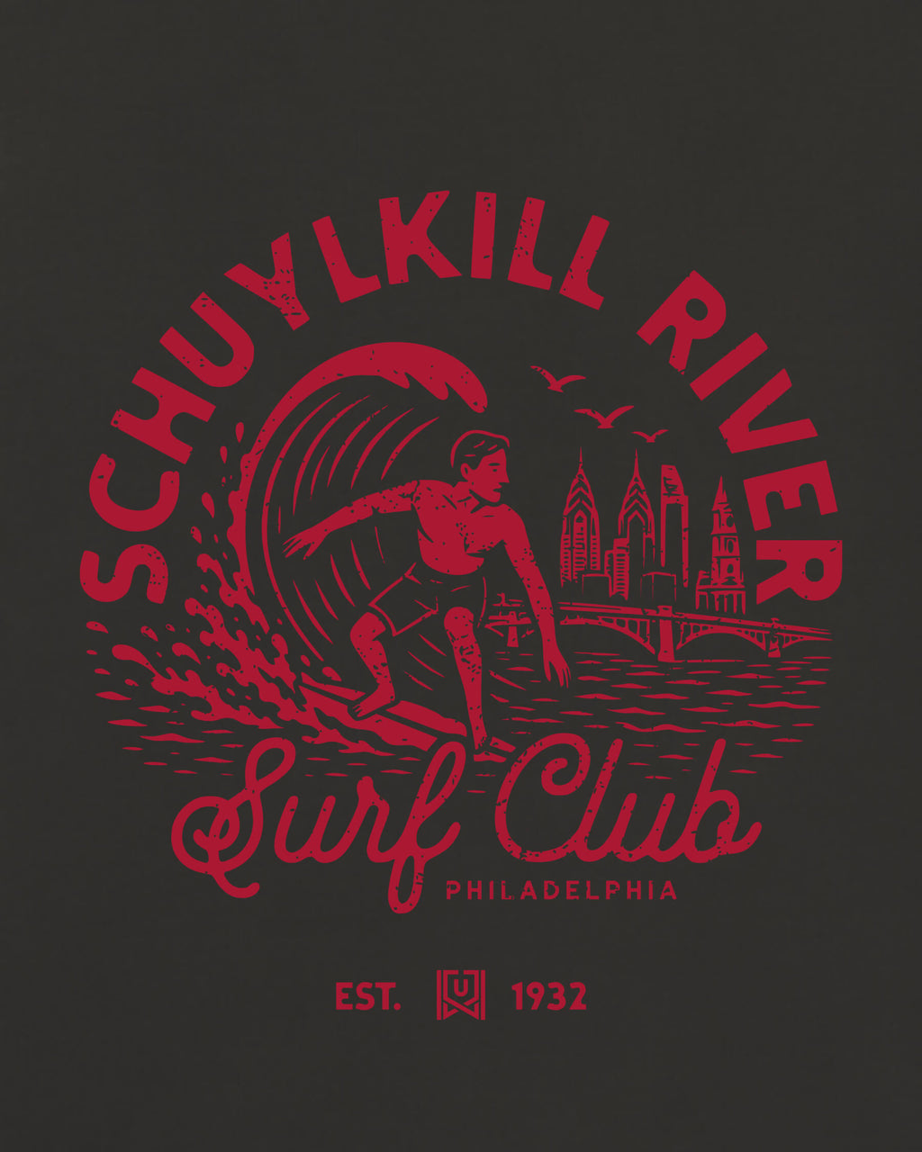 Philly Surf Club Tee - Washed Black / Red - Zoom