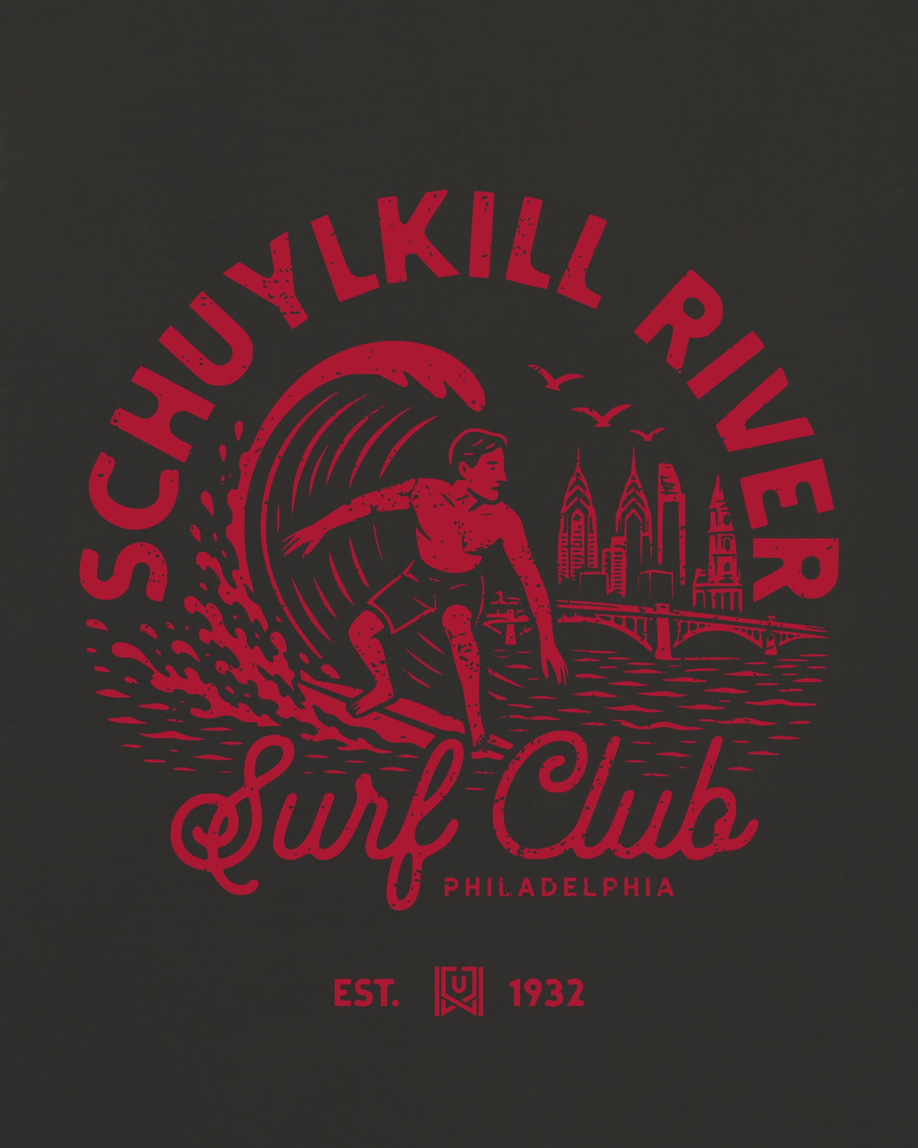 Philly Surf Club Tee - Washed Black / Red - Zoom