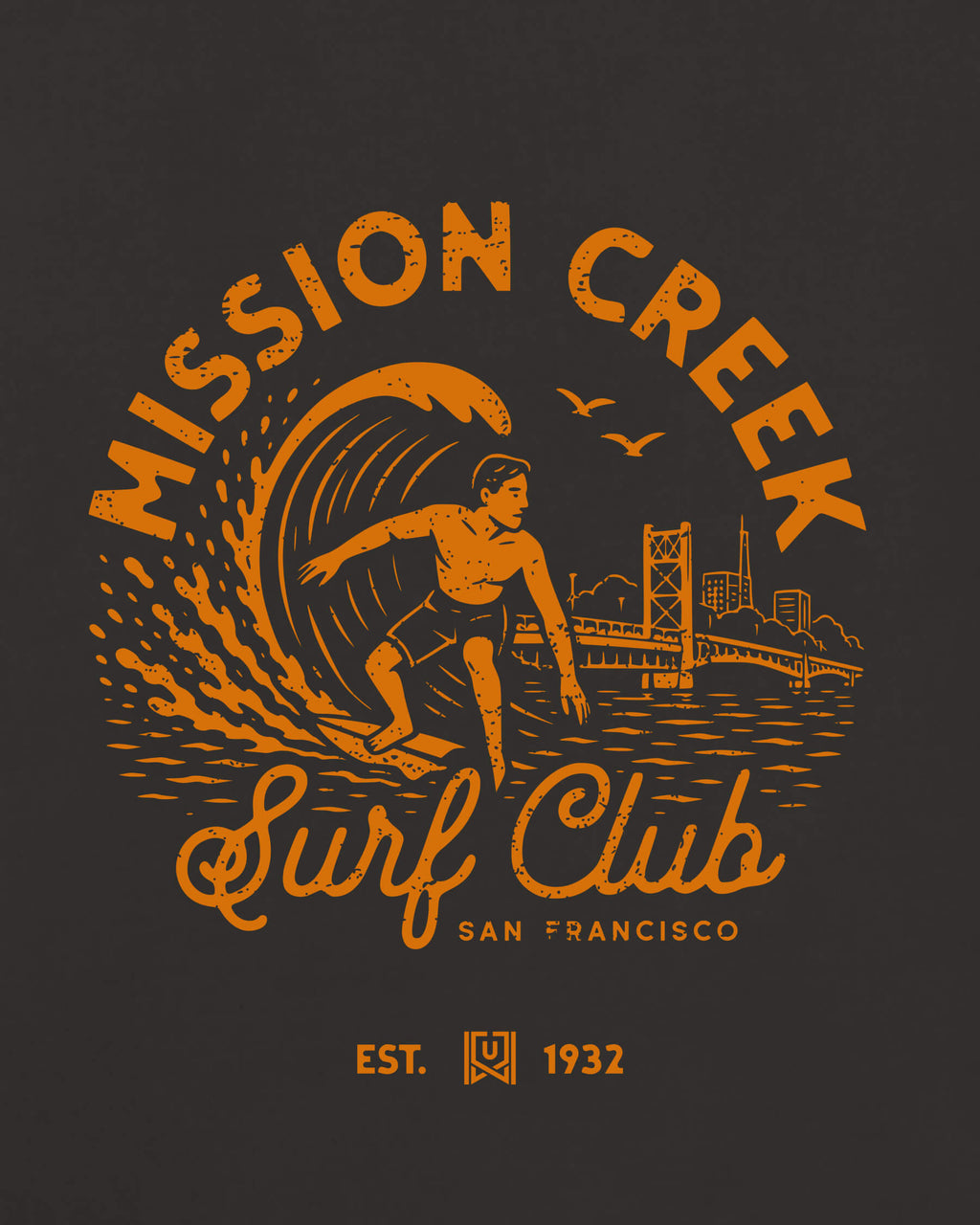 SF Surf Club Tee - Washed Black / Orange - Zoom