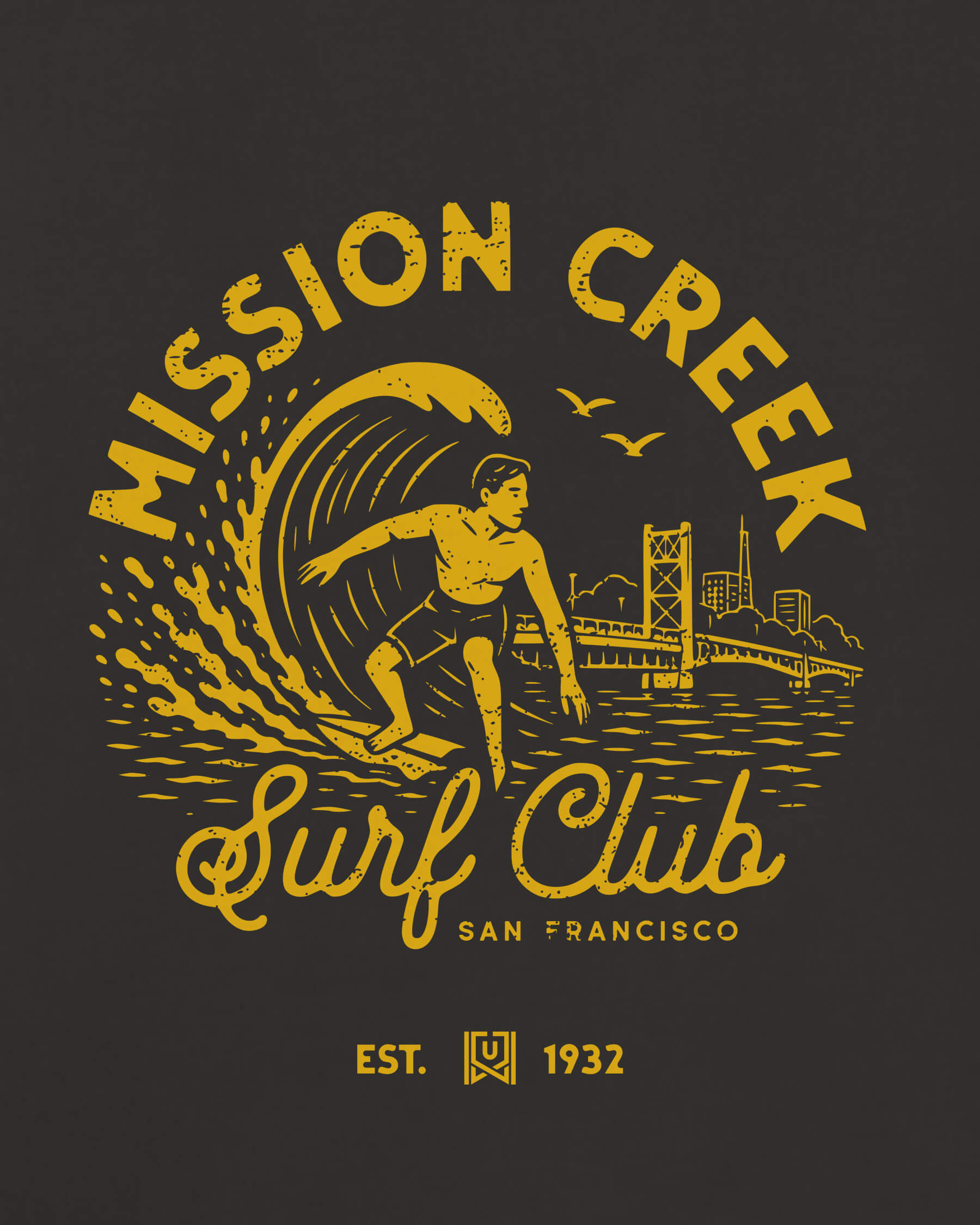 SF Surf Club Tee - Washed Black / Gold - Zoom