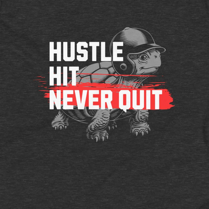 Baseball/Softball Youth T-Shirt: Hustle, Hit, Never Quit Turtle on Dark